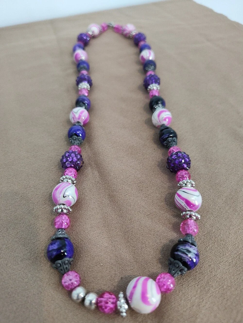 Handmade Pink & Purple Beaded Necklace
